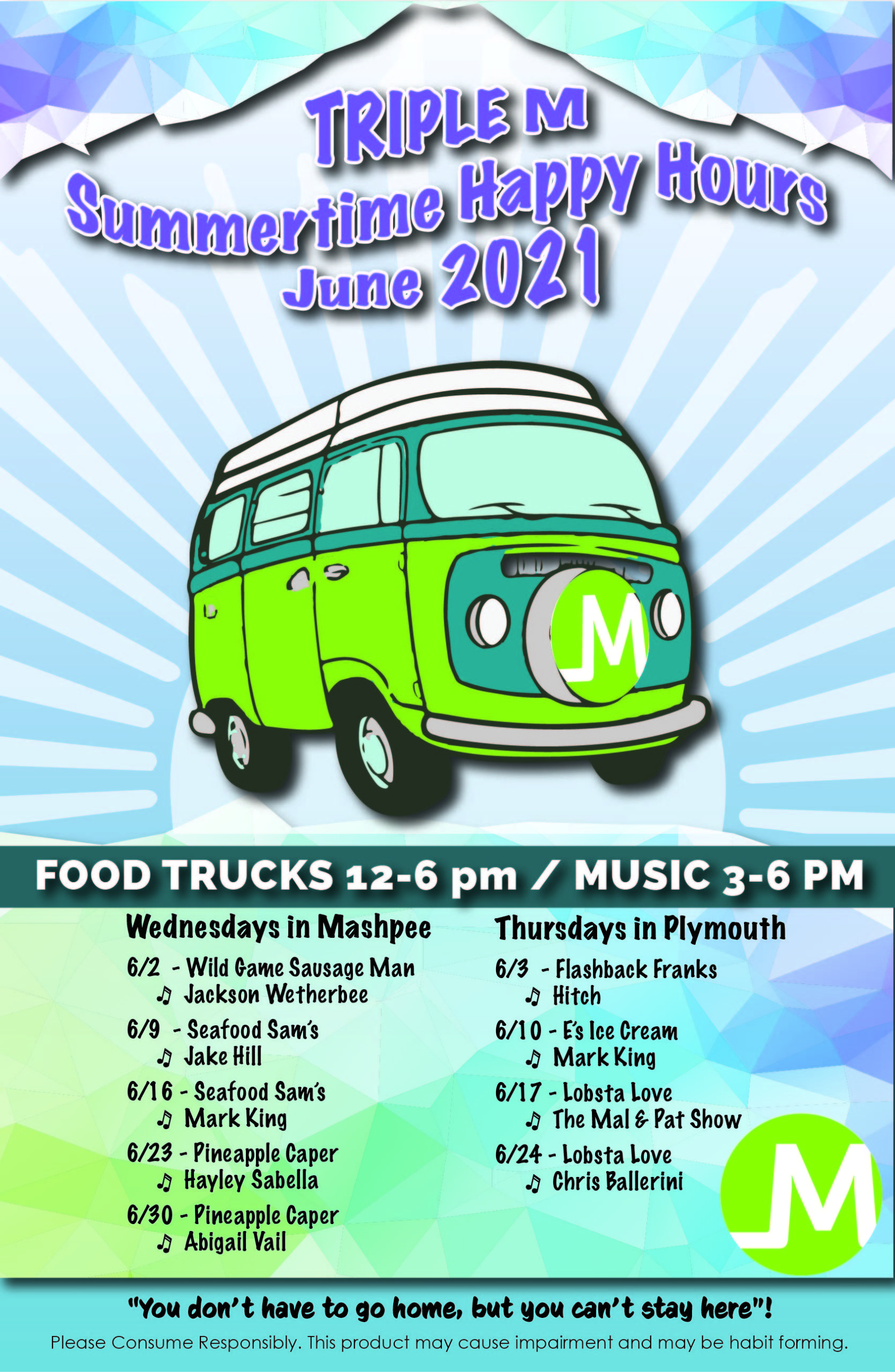 Triple M Food Trucks and Music schedule June 2021